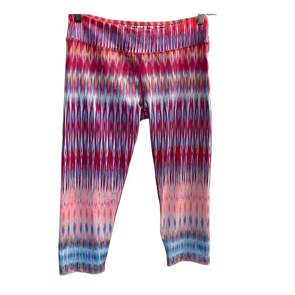 PRANA Women Roxanne Capri Leggings Sz L Multicolor Chevron Tie Dye Gym 77-13 - Picture 1 of 8